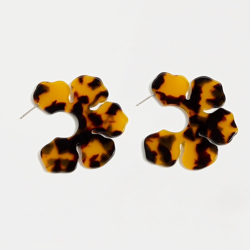 J.CREW Acetate Flower Hoops NWT OS Tortoise